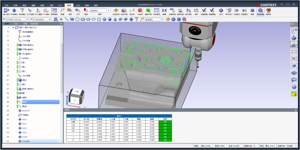 Dimensional analysis by the Coordinate Measurement Machine (CMM)