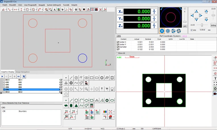 Dimensional analysis by the Video Measuring System (VMS)